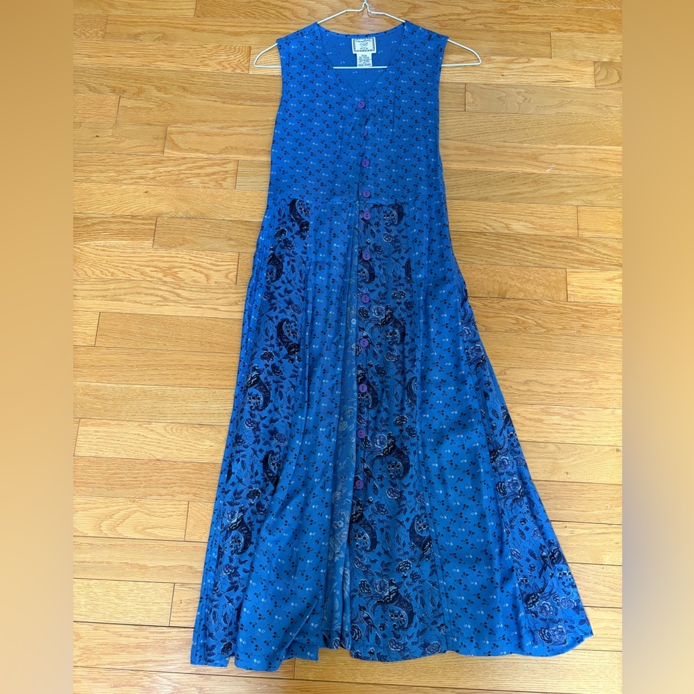 Vintage Blue Floral Girls Pinafore Dress